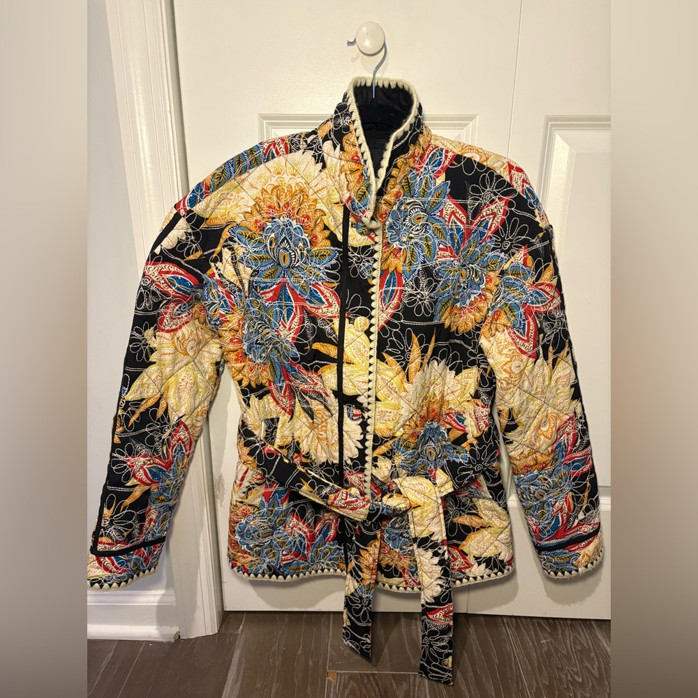 7 For All Mankind Floral Quilted Jacket - Black and Multicolor